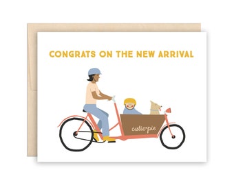 SALE New Baby Cargo Bike Mom Card - Congrats on The New Arrival - Modern Cute Baby Bike Card