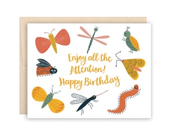 SALE Funny Happy Birthday Bug Card, Cute Bugs Birthday, Funny Happy Birthday Card, Nature Birthday, Camper Birthday Cat Card, Camping Card