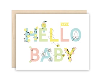 Cute New Baby Card, Hello Baby Greeting Card, Baby Shower Card, New Parents Card, Cute New Baby Card, Baby Congratulations Card, Birth Card