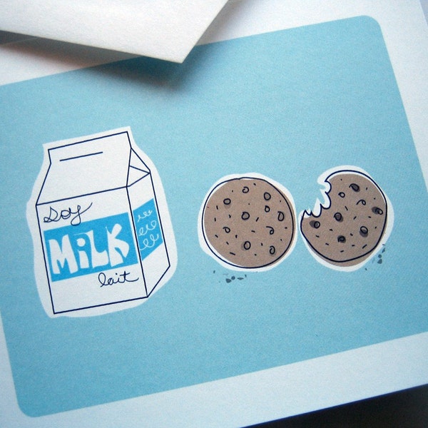 Blue Soy Milk and Vegan Cookies note card