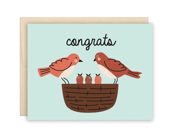 Cute Bird New Baby Congrats Card, Congratulations Sweet New Baby Card, New Parents Card, Cute Bird Babies Card, New Mom Card