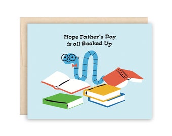 Bookworm Dad Father's Day Card Happy Father's Day Greeting Card Dad Book-Lover Card for Dad Reader Father's Card