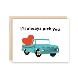 Carte amour camionnette, jolie carte d'anniversaire, carte camionnette vintage, carte relation amoureuse, carte de la Saint-Valentin, carte d'amoureux de camion