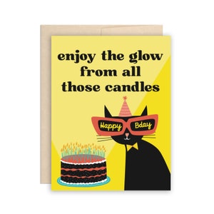 Cartão de aniversário legal de gato velho, muitas velas, cartão de aniversário engraçado para amigo, marido, para ele, para ela, para irmão, para pai