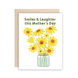 SALE Daisy Mother's Day Card, Happy Mother's Day Greeting Card, Jar of Daisies Card for Mom, Smiling Flowers, Smiles & Laughter