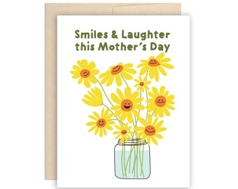 Daisy Mother's Day Card, Happy Mother's Day Greeting Card, Jar of Daisies Card for Mom, Smiling Flowers, Smiles & Laughter on Mother's Day