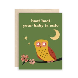 Lustige Eulen-neue Baby-Karte, Hoot Hoot Ihr Baby ist niedlich neue Baby-Ankunfts-Karte, Baby-Dusche-Karte, Kirschblüten, Eulen-Baby-Karte, Nachteulen-Karte