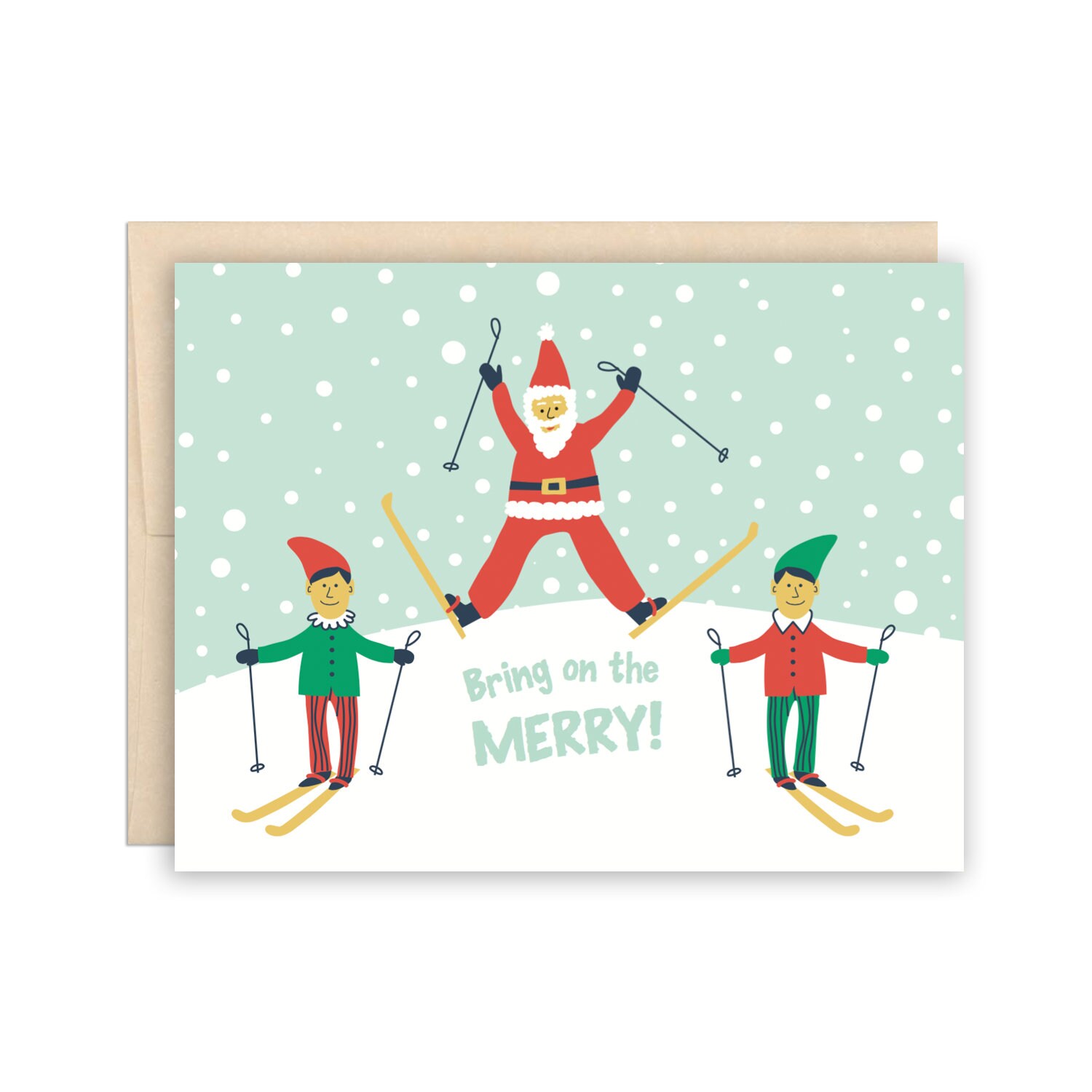 Funny Santa Skiing Christmas Card Santa Elves on Skis Funny Etsy