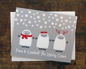 Cute Funny Peace and Goodwill Yetis Christmas Card
