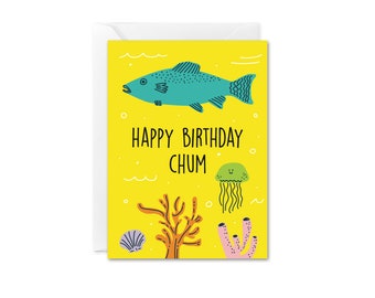 Happy Birthday Chum Mini Enclosure Card - Card for Kids, Nautical Birthday Card, Funny Fish Card