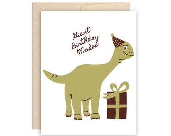 Giant Birthday Wishes Dinosaur Birthday Card, Cute Dinosaur Card, Card for Children, Birthday Card, Kid Birthday Greetings