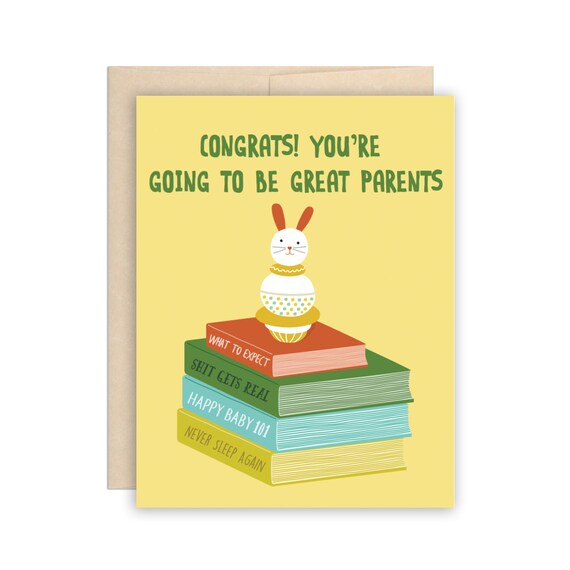 Funny Baby Books Card New Baby Card Cute Bunny New Baby Etsy