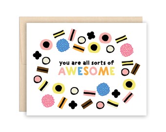 Cute Allsorts Pun Anniversary Card Candy Friendship Card BFF Love Mother's Day Father's Day Greeting Card Valentine's Day Card