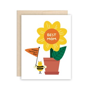 Cartão fofo para o dia das mães, melhor cartão de felicitações para a mãe, cartão engraçado e feliz para o dia das mães, melhor cartão para a mãe, cartão fofo para a mãe com abelhas e flores, cartão de presente para o dia das mães