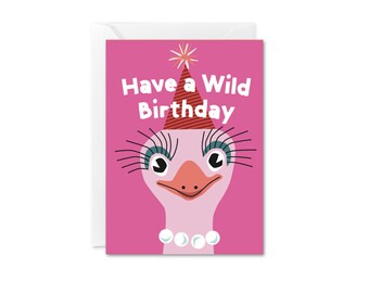 Funny Ostrich Mini Card Gift Enclosure Card Pink Wild Birthday Card,  Cute Birthday Card, Big Lashes Card, BFF birthday, Girlfriend Birthday