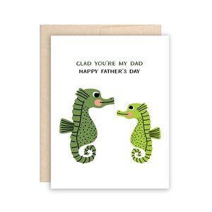 Jolie carte de fête des pères papa hippocampe, carte de voeux joyeuse fête des pères, carte heureux que tu sois mon père