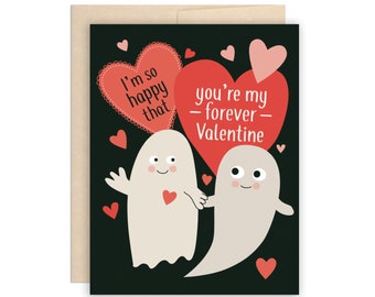 Retro Ghosts Happy Valentine's Day Card Boo, Funny Valentine, Vintage inspired Valentine Card, Cute Ghosts Card, Forever Valentine Card