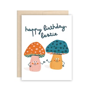 Cartão de feliz aniversário para melhor amiga, cartão de cogumelos fofos, cartão de aniversário para melhor amiga