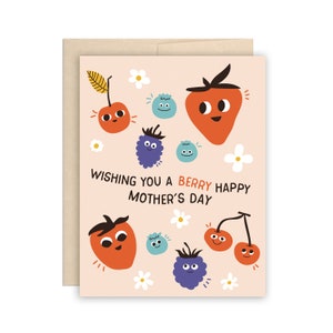 Cartão de Dia das Mães com Frutas Vermelhas Fofas, Cartão de Dia das Mães com Morango, Mirtilo e Amora, Cartão de Frutas Vermelhas da Primavera, Cartão de Mãe com Trocadilho Engraçado