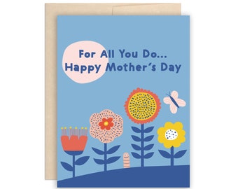 Garden Mom Card, For All You Do Mother's Day Card, Flowers & Butterfly Mother's Day Greeting Card Mom Card Mother's Day Gift Card