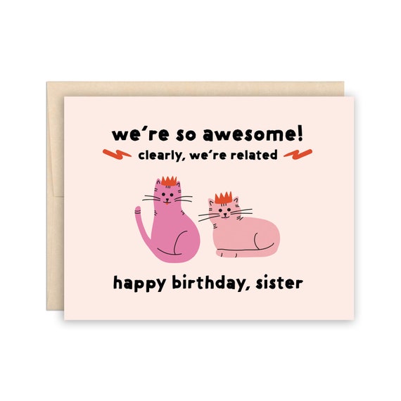 Cute Happy Birthday Sister Cats Card We're so Awesome - Etsy Australia