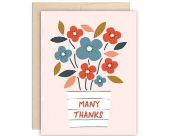 Many Thanks Flower Pot Greeting Card - Thank You card, Teacher Card