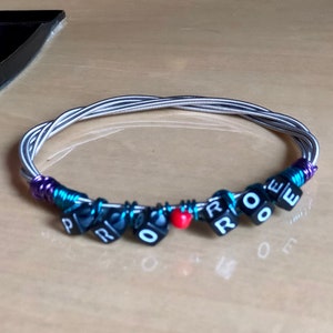 Guitar String PRO ROE Bracelet Glass Beads Bangle Custom Hand Made Gift Musician Music Concert Festival Jewelry Feminist Feminism