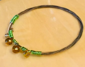 Guitar String Bracelet Glass Beads Bangle Custom Hand Made Gift Musician Music Festival Concert