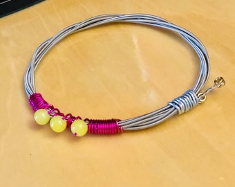 Guitar String Bracelet Glass Beads Bangle Custom Hand Made Gift Musician Music Concert Festival