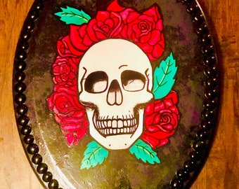 Skull Goth Day of the Dead Calavera Roses Hand Painted Toilet Seat