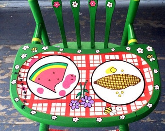 Picnic High Chair Hand Painted Spring Baby Shower Gift Day at the Park by Debbie Is Adopted