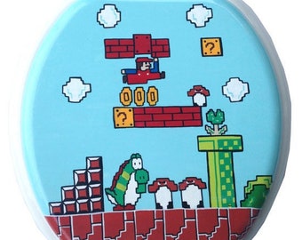 Mario Hand Painted Toilet Seat Nintendo 8 Bit Video Game Arcade Dad Grad Wedding Gift Bathroom Remodel