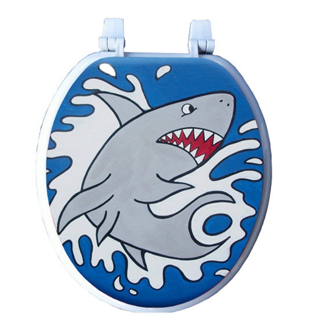 Shark Attack Hand Painted Toilet Seat Shark Week Bathroom Wall Etsy