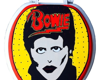 David Bowie GLAM SHOT Hand Painted Toilet Seat Wall Art Bathroom Decor Remodel Pop Art Rock Roll Wedding Grad Gift