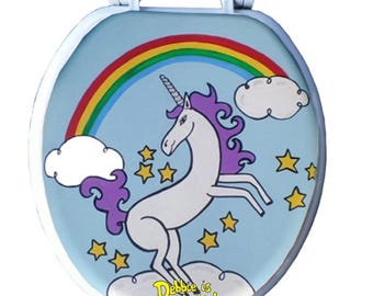 Hand Painted Unicorn Toilet Seat: Rainbow Bathroom Decor