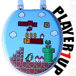 Mario Hand Painted Toilet Seat Nintendo 8 Bit Geekery Video Game Arcade Dad Grad Wedding Gift Bathroom Wall Art Decor Remodel image 2