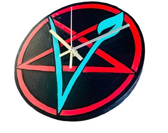Pentagram VEGAN Clock Satan Slayer Metal Foodie Animal Rights Plant Based Gift