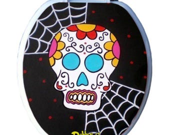 Hand Painted Calavera Skull Toilet Seat, Day of the Dead Decor
