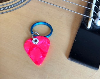 Tiny Guitar Pick Keyring, Keychain, Gift Topper, Musician, Music, Bands, Concert