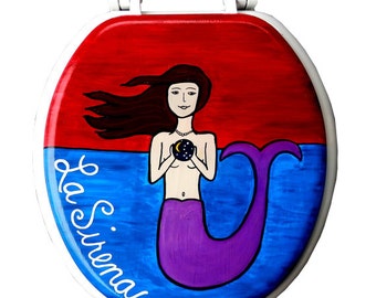 Hand Painted Mermaid Toilet Seat: La Sirena Bathroom Art Decor