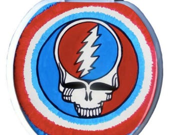 Hand Painted Skull Toilet Seat, Skull Lightning Bolt Art Music