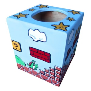 Mario Hand Painted Tissue Box Holder Nintendo Geekery 8 Bit Video Game Arcade Dad Grad Gift