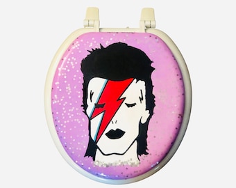 Ziggy Stardust Bowie Hand Painted Toilet Seat Bathroom Remodel Decor Birthday Anniversary Man Cave Gift