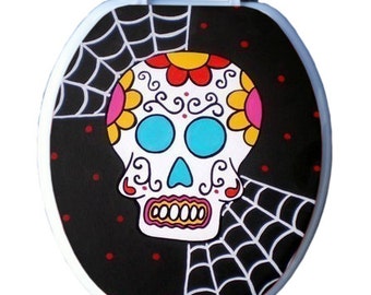 Calavera Day of the Dead Skull Toilet Seat Halloween by Debbie Is Adopted Bathroom Wall Art Decor Remodel Wedding Birthday Grad New HomeGift