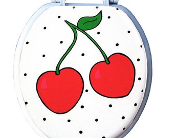 Hand Painted Cherry Toilet Seat: Whimsical Bathroom Decor