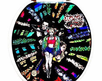 Handmade Harley Quinn Toilet Seat: Comic Book Sequin Decor