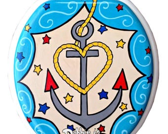Hand Painted Anchor Toilet Seat: Nautical Tattoo Art Bathroom Decor