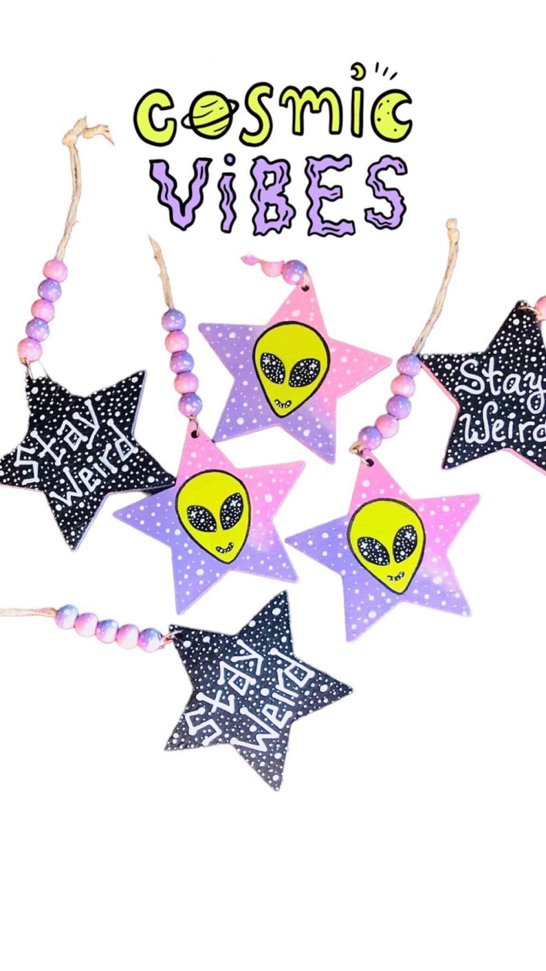 Hand-painted Alien Ornament: Cosmic Vibes Christmas Tree Tag - Etsy