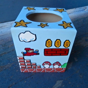 Mario Hand Painted Tissue Box Holder Nintendo Geekery 8 Bit - Etsy