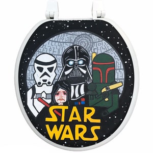 Star Wars Hand Painted Toilet Seat Halloween Wedding Grad Birthday Man Cave Gift Bathroom Wall Art Decor Remodel Sci Fi
